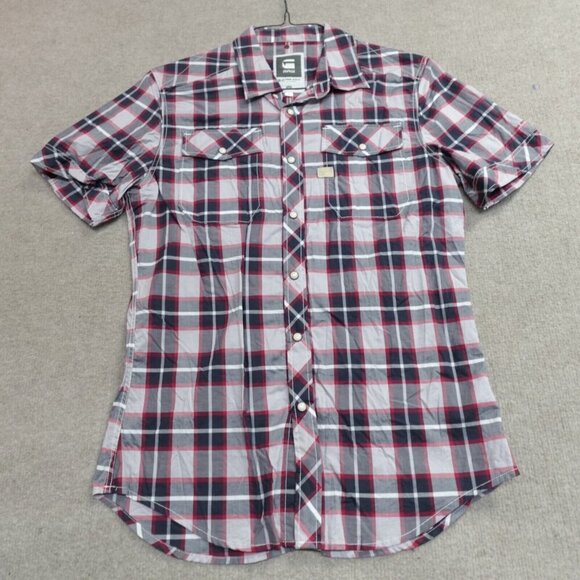 G-Star Shirt Large Gray Red Snap Front Western Landon - Picture 1 of 8